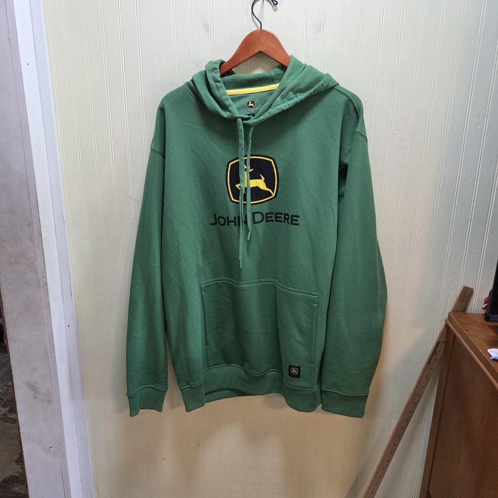 John Deere Hoodie Mens XL Green Fleece Pullover Logo Graphic Sweatshirt Top